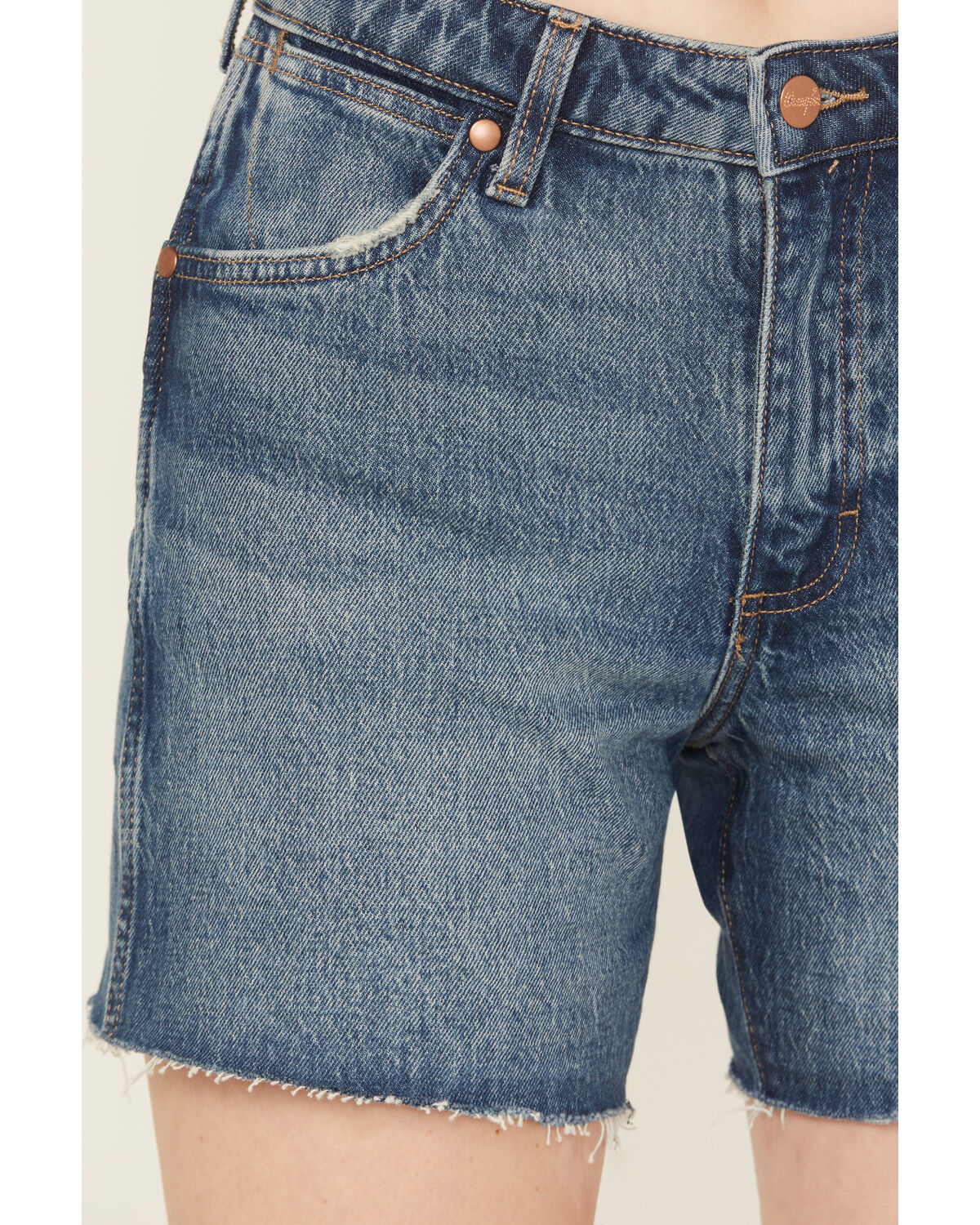 Image #2 - Wrangler Women's Medium Wash High Rise Mid-Length Stretch Denim Cowboy Shorts, Medium Wash, hi-res