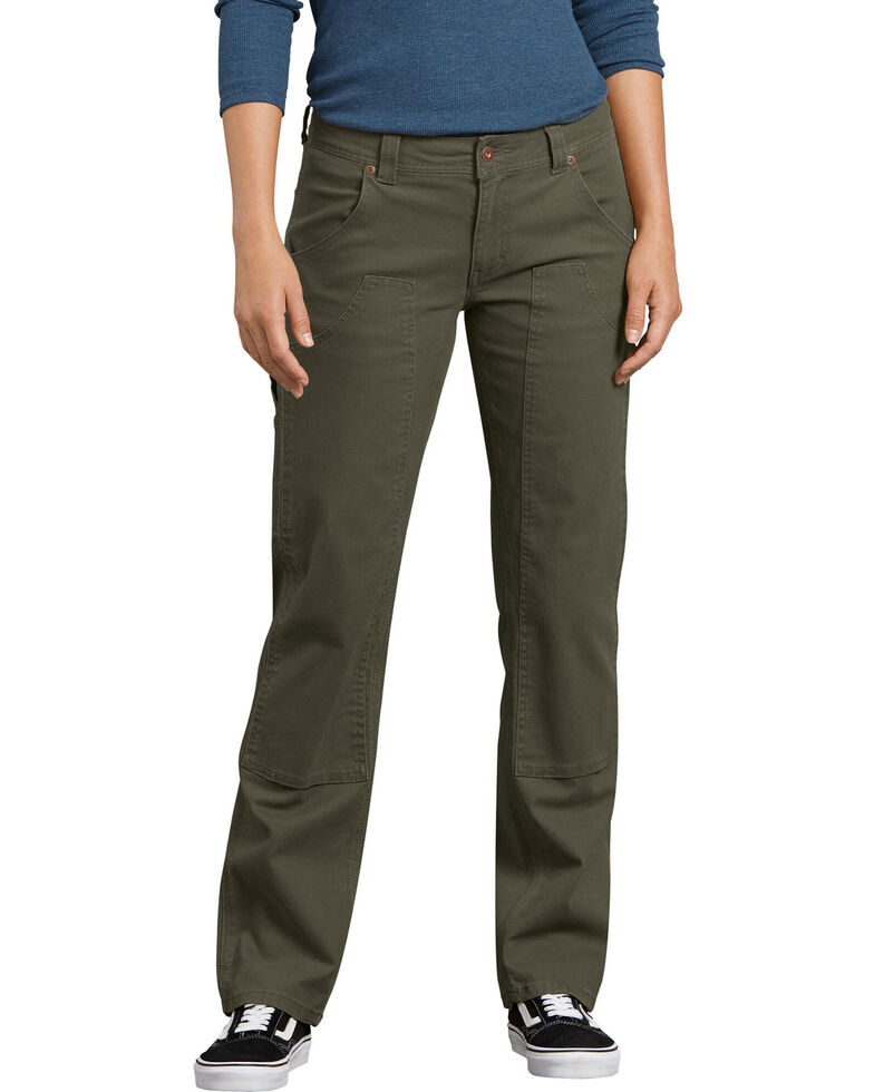 Dickies Women's Solid Stretch Double Front Duck Carpenter Pants , Moss Green, hi-res