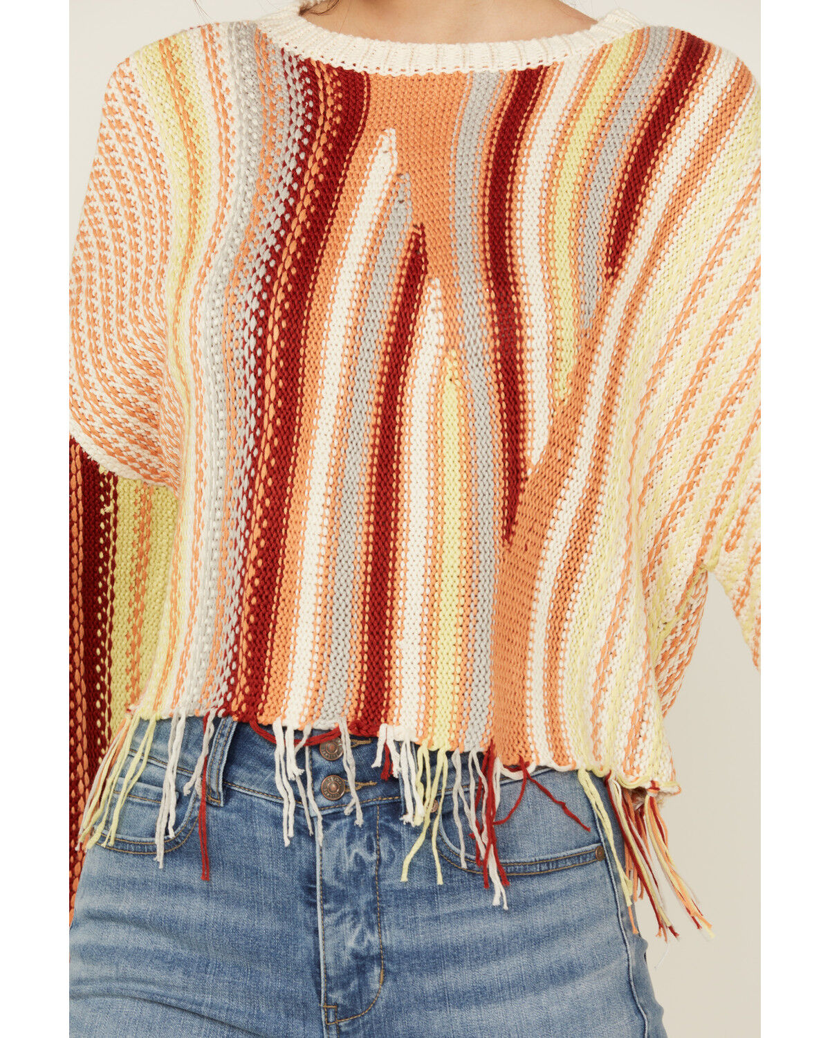Image #3 - Rock & Roll Denim Women's Striped Print Sweater, Orange, hi-res