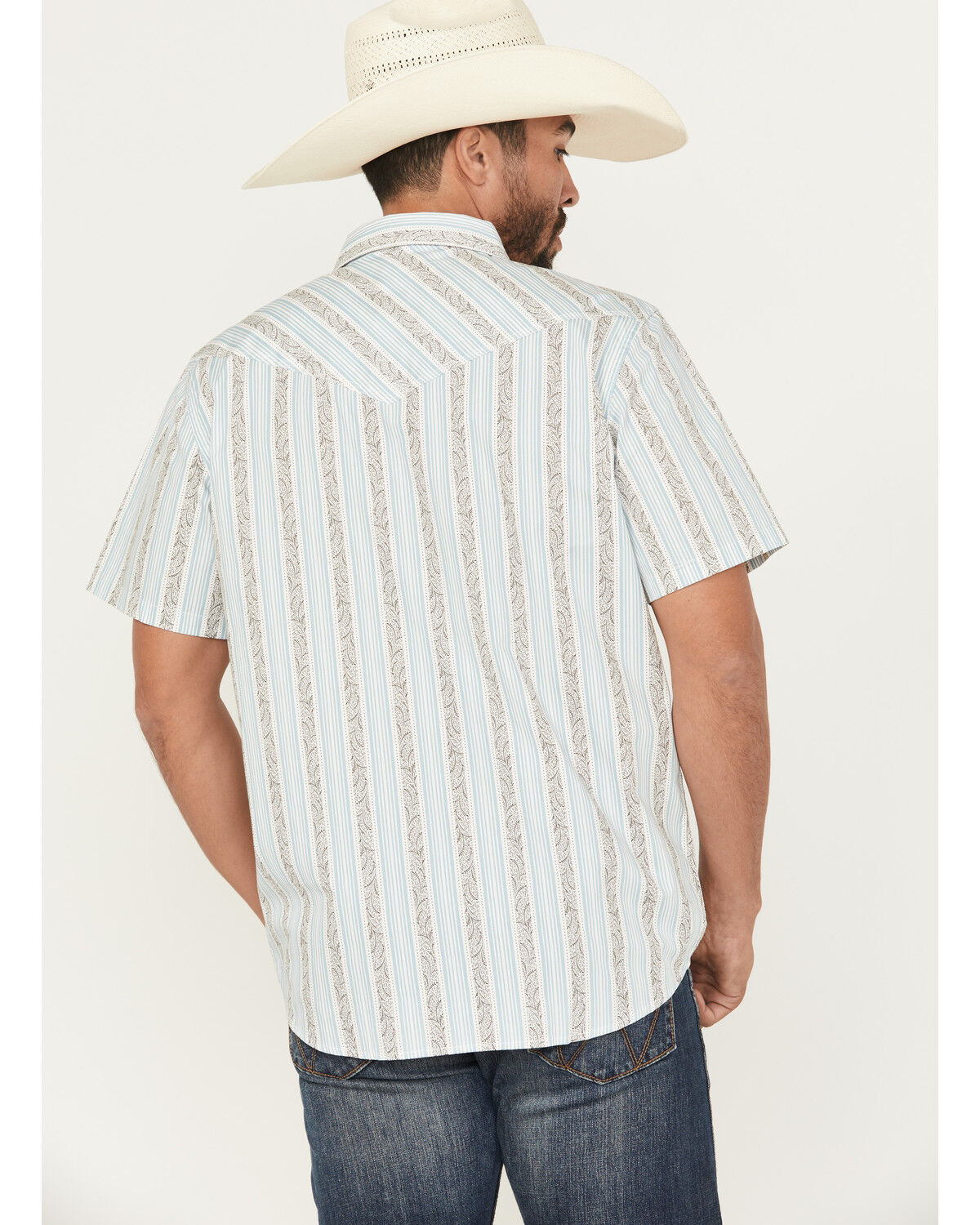 Image #4 - Moonshine Spirit Men's Hula Girl Floral Striped Print Short Sleeve Snap Western Shirt, White, hi-res