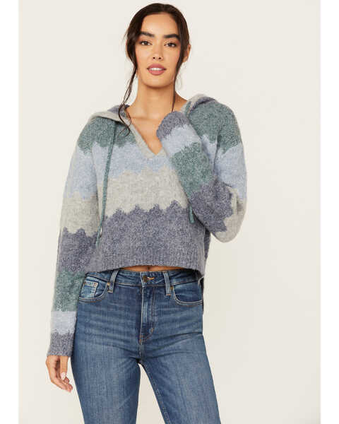 Cleo + Wolf Women's Ombre Hooded Sweater , Slate, hi-res