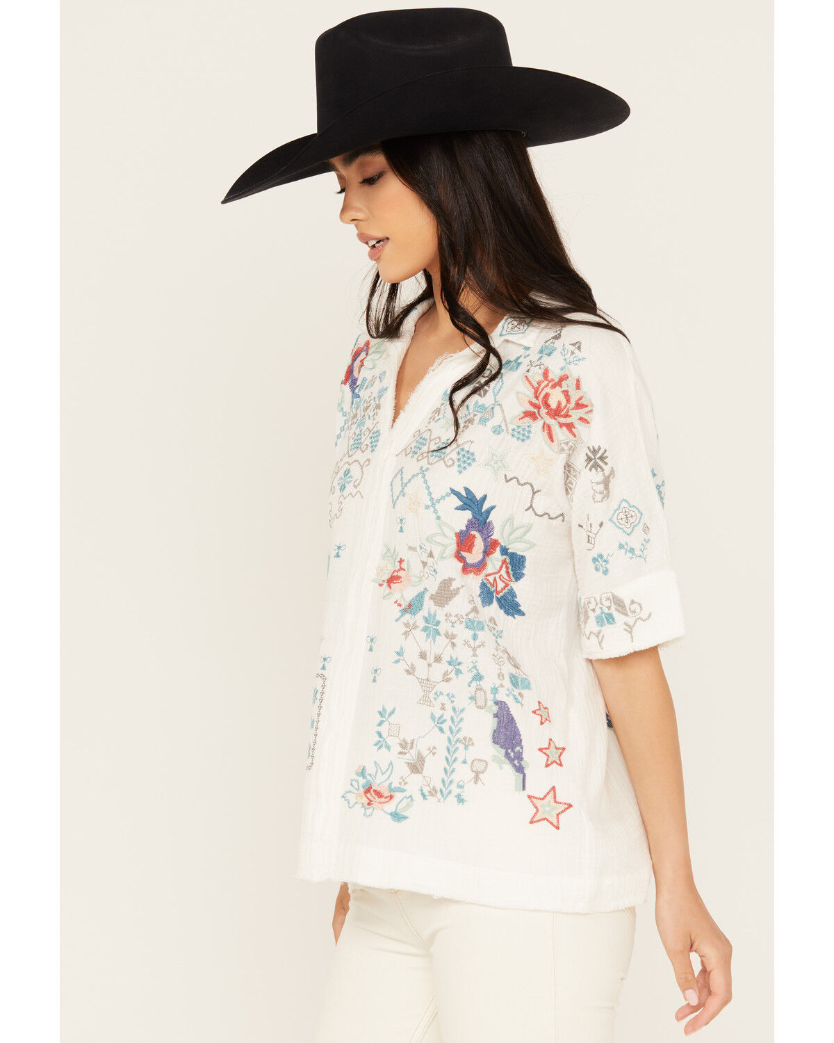 Image #2 - Johnny Was Women's Embroidered Short Sleeve Wodeleah Blouse, Natural, hi-res