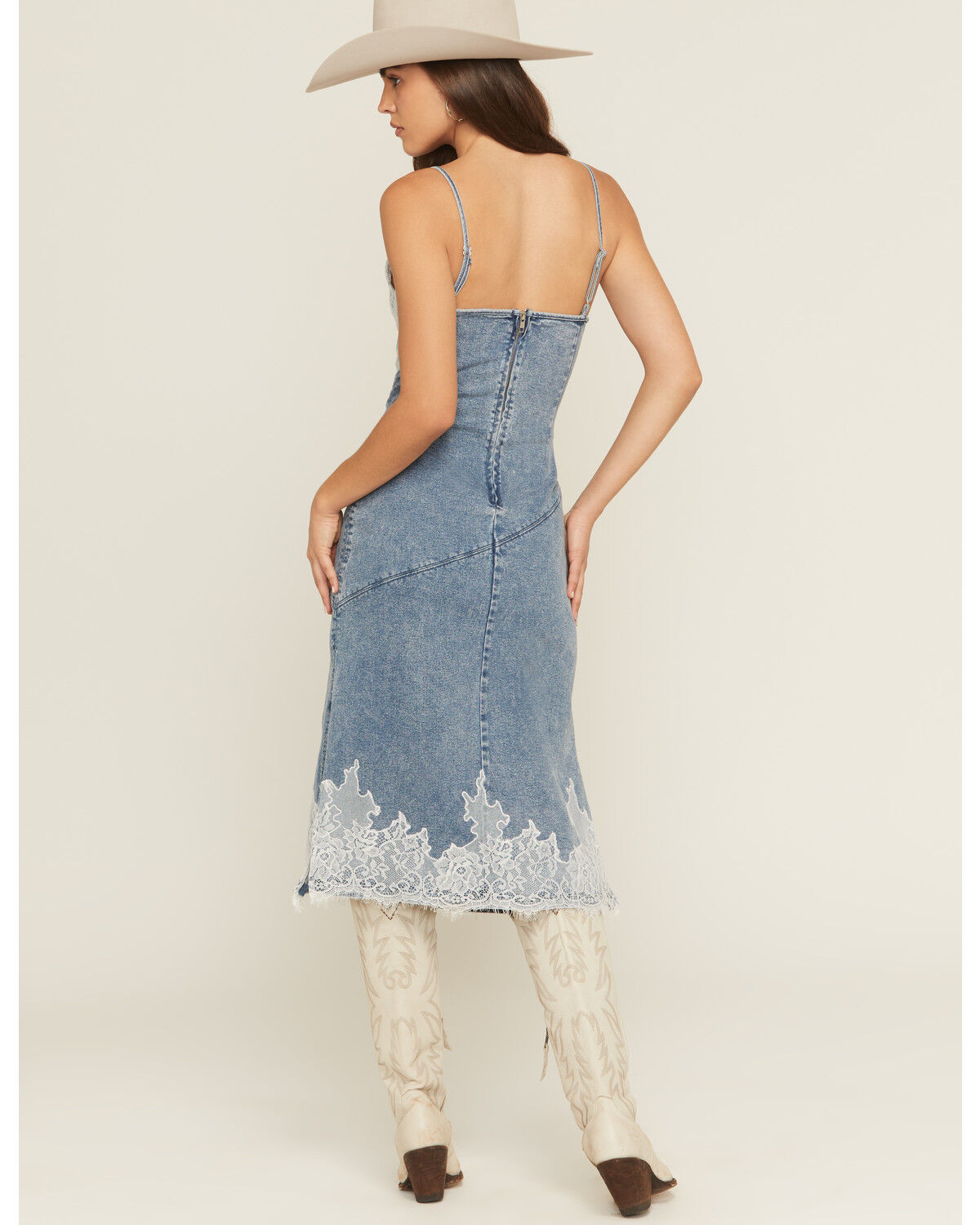 Image #4 - Blue B Women's Light Wash Lace Sleeveless Denim Midi Dress, Light Wash, hi-res