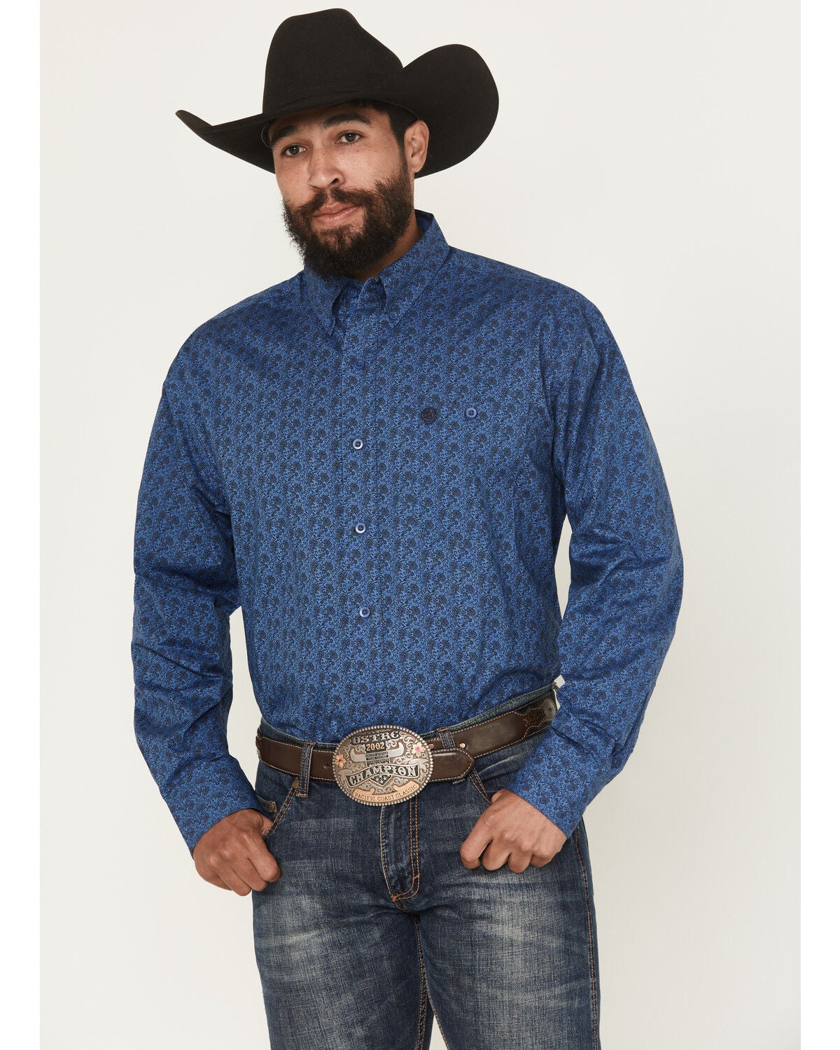 Image #1 - George Strait by Wrangler Men's Floral Print Long Sleeve Button-Down Stretch Western Shirt - Tall, Blue, hi-res
