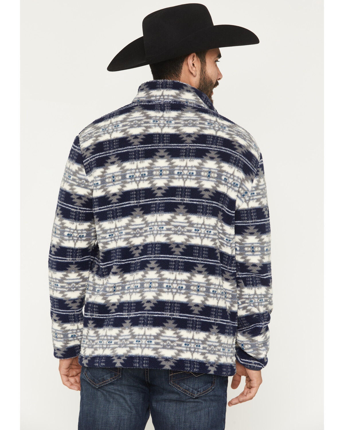 Image #4 - Hooey Men's Bear Southwestern Print Fleece 1/4 Zip Pullover, Navy, hi-res