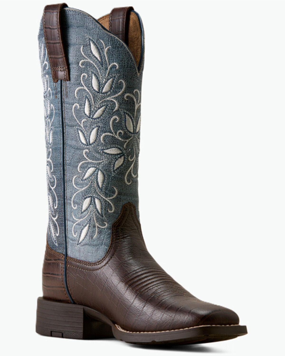 Image #1 - Ariat Women's Round Up Holly Crocodile Print Performance Western Boots - Broad Square Toe, Brown, hi-res