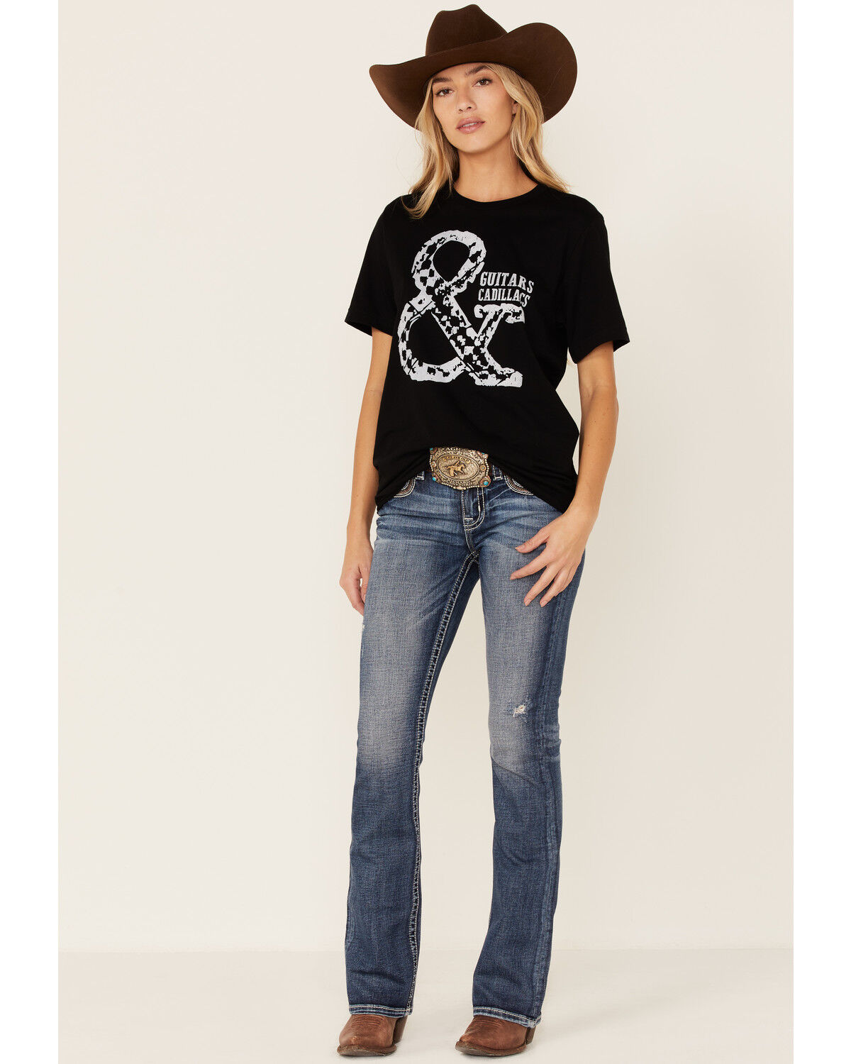 Image #4 - Ruby's Rubbish Women's Guitars & Cadillacs Graphic Short Sleeve Tee, Black, hi-res
