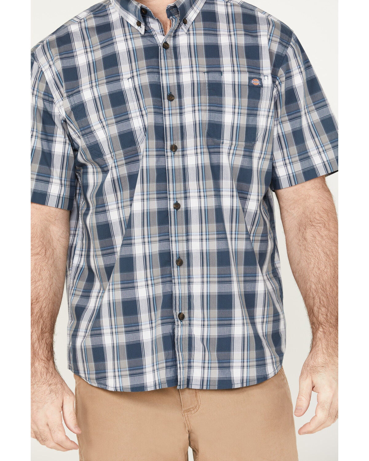 Image #3 - Dickies Men's Plaid Print Relaxed Fit Flex Short Sleeve Button-Down Work Shirt, Blue, hi-res
