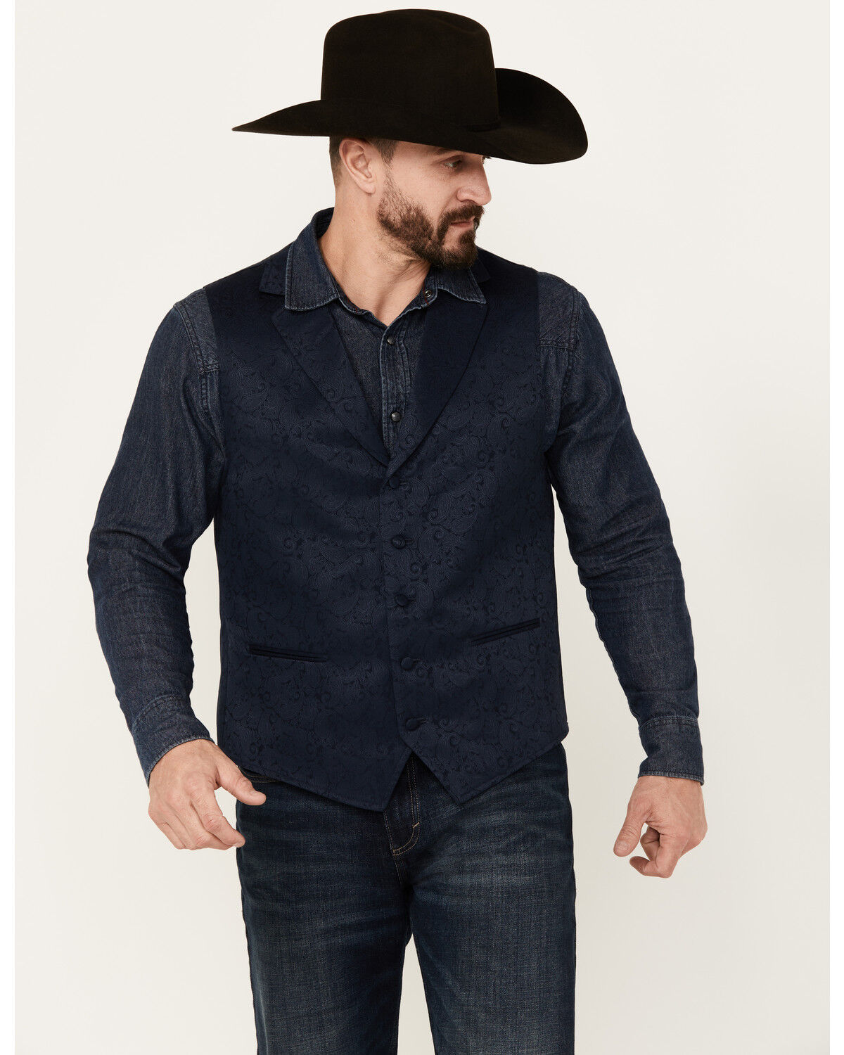 Image #1 - Cody James Men's Nashville Paisley Print Vest, Navy, hi-res