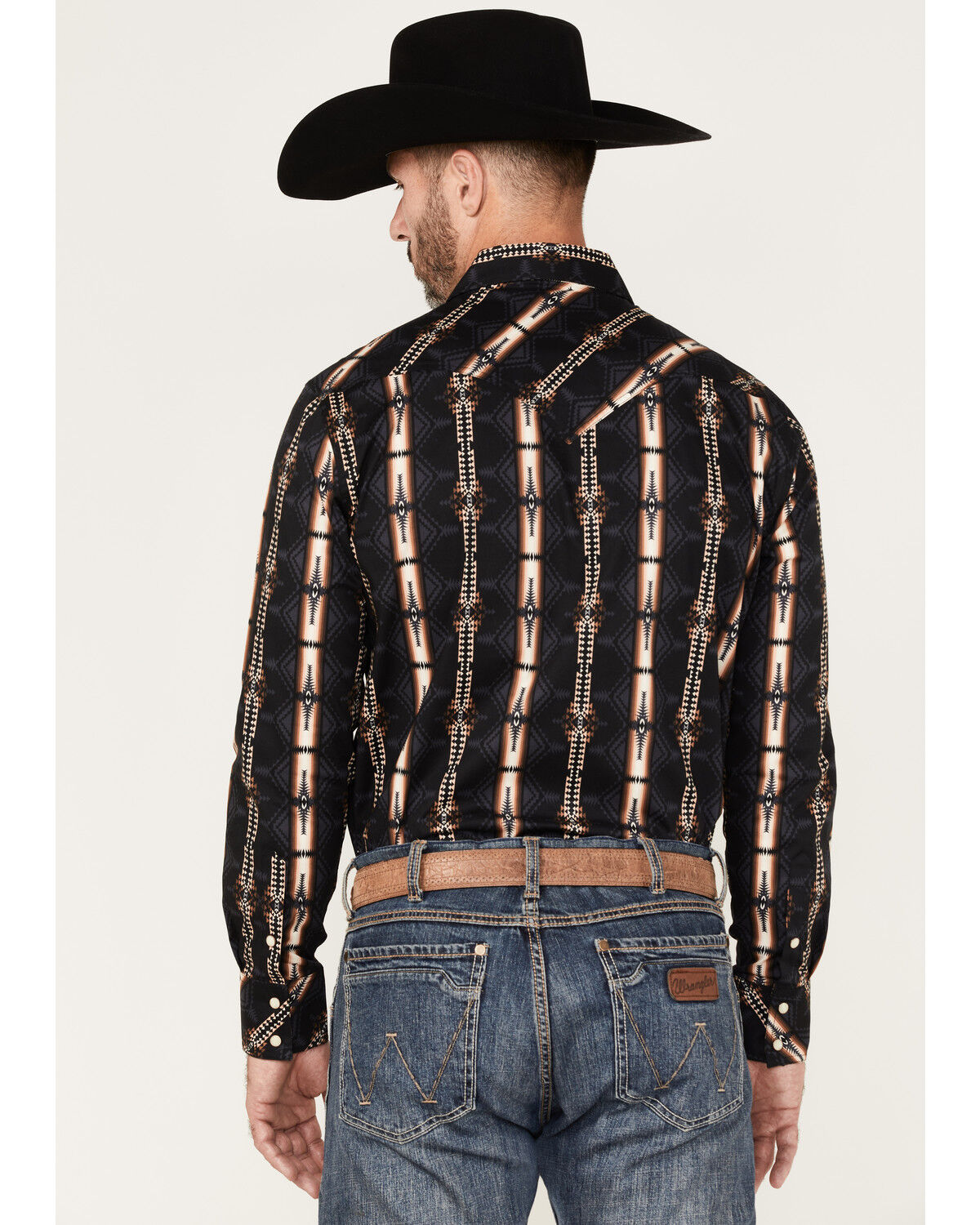 Image #4 - Rock & Roll Denim Men's Southwestern Stretch Long Sleeve Snap Shirt, Chocolate, hi-res
