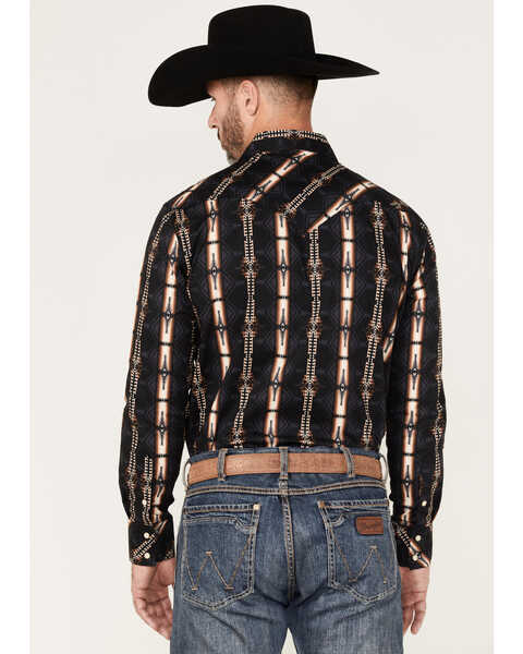 Image #4 - Rock & Roll Denim Men's Southwestern Stretch Long Sleeve Snap Shirt, Chocolate, hi-res