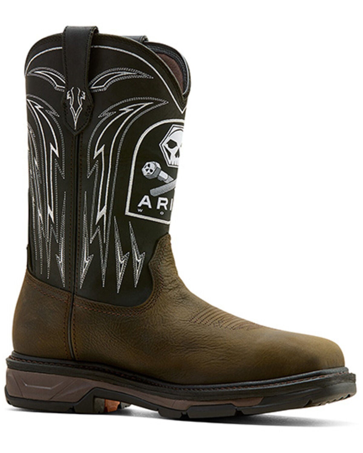 Image #1 - Ariat Men's WorkHog&reg; XT Bolt Skull Waterproof Work Boots - Carbon Toe, Brown, hi-res