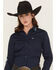 Image #1 - Ariat Women's Team Kirby Solid Long Sleeve Button-Down Stretch Western Shirt, Navy, hi-res