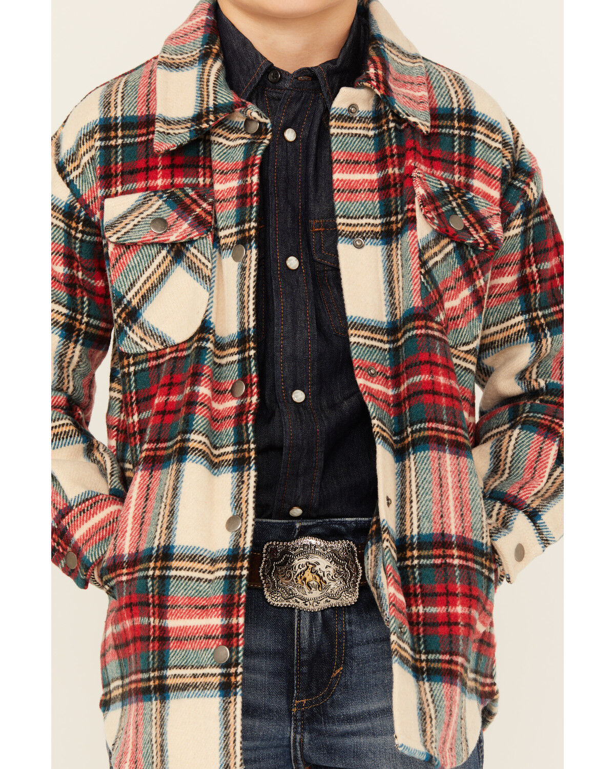 Image #3 - Fornia Boys' Winter Tartan Shirt Jacket, Red, hi-res