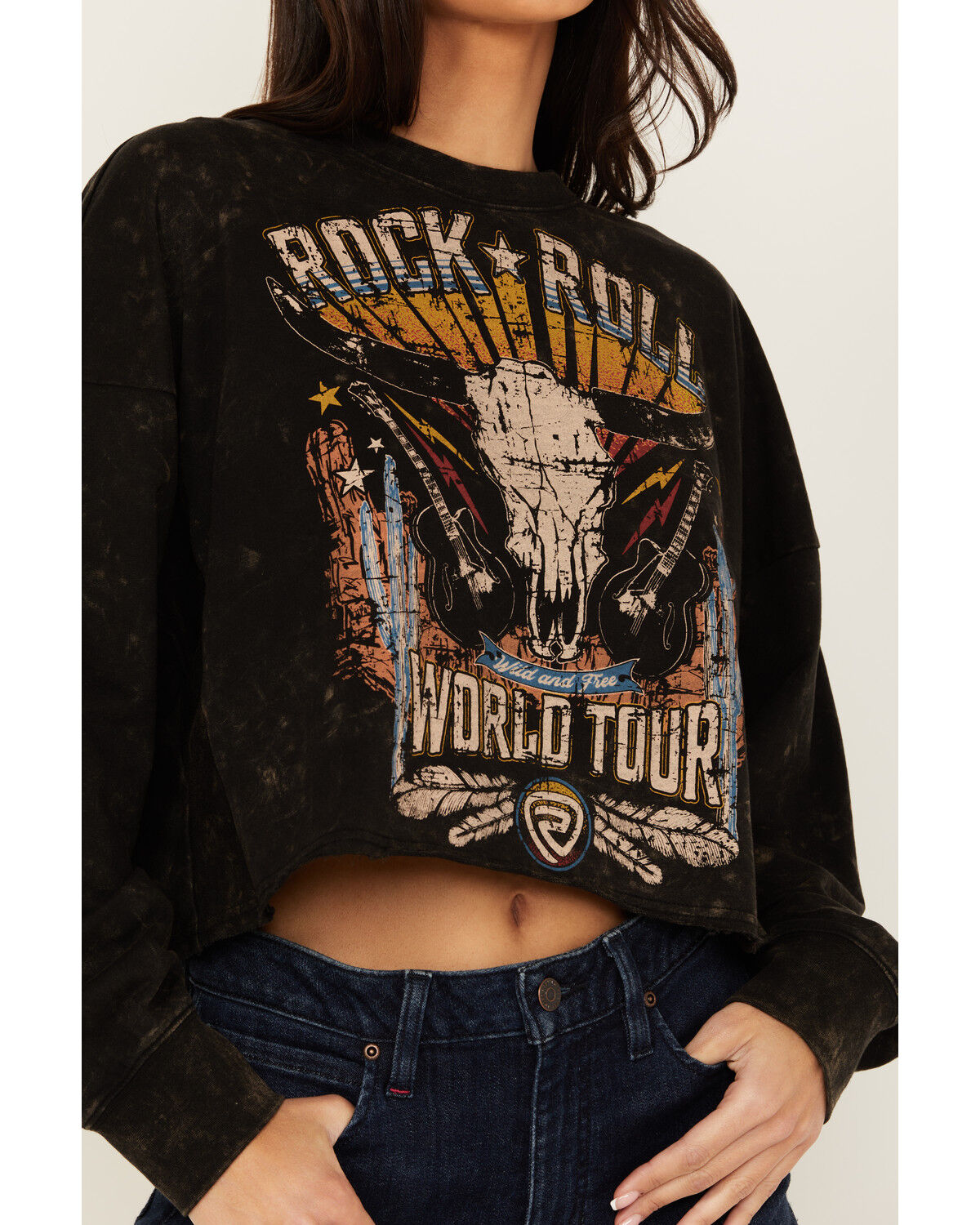 Image #3 - Rock & Roll Denim Women's Steer Head Graphic Long Sleeve Pullover, Black, hi-res