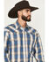 Image #2 - Stetson Men's Dobby Plaid Print Long Sleeve Western Shirt, Blue, hi-res