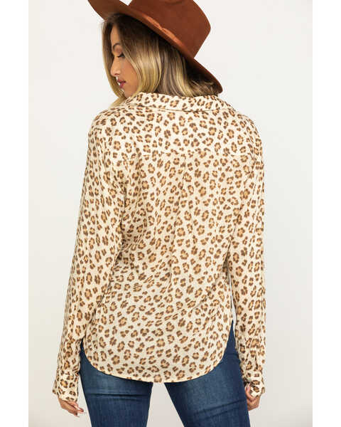 Stetson Women's Brown Leopard Print Button Down Top, Brown, hi-res