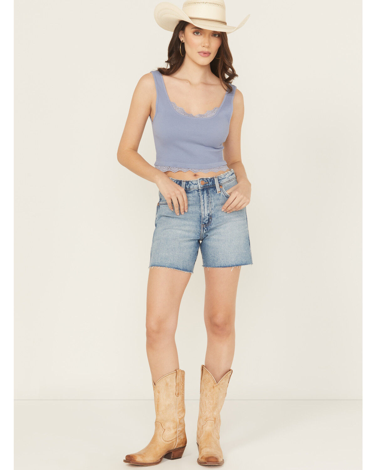 Image #1 - Wrangler Retro Women's Light Wash High Rise Stretch Denim Shorts, Light Wash, hi-res
