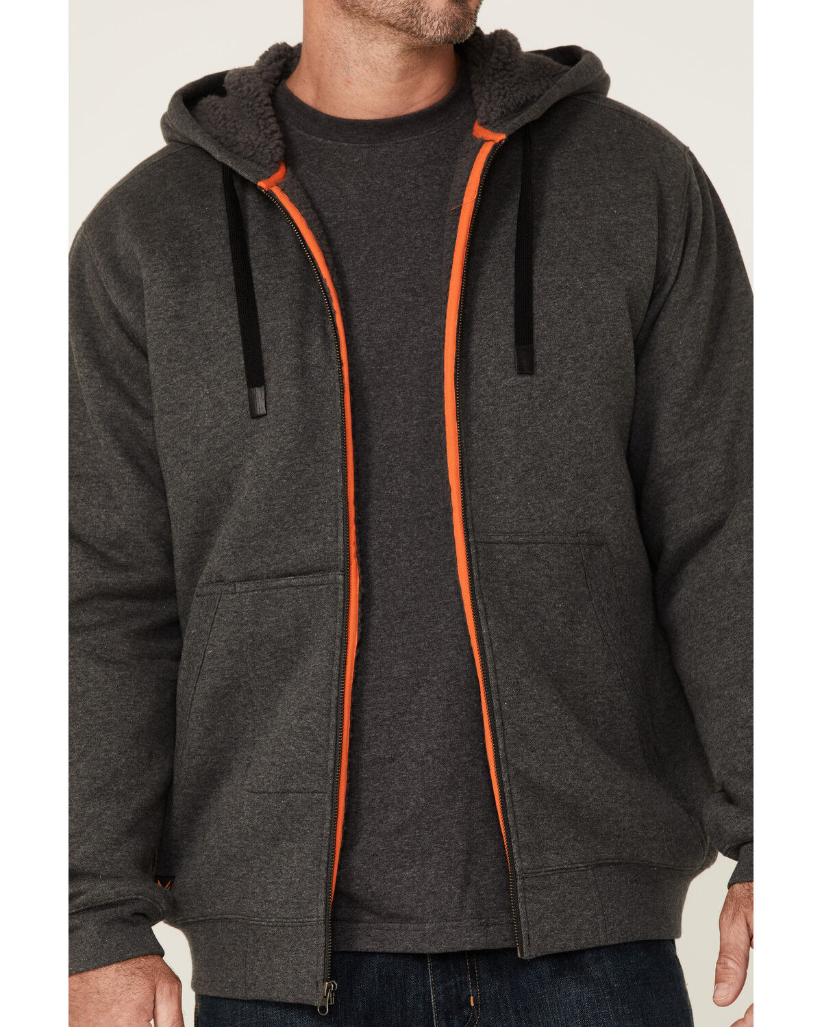 Image #3 - Hawx Men's Charcoal Sherpa-Lined Zip-Front Hooded Work Jacket, Charcoal, hi-res