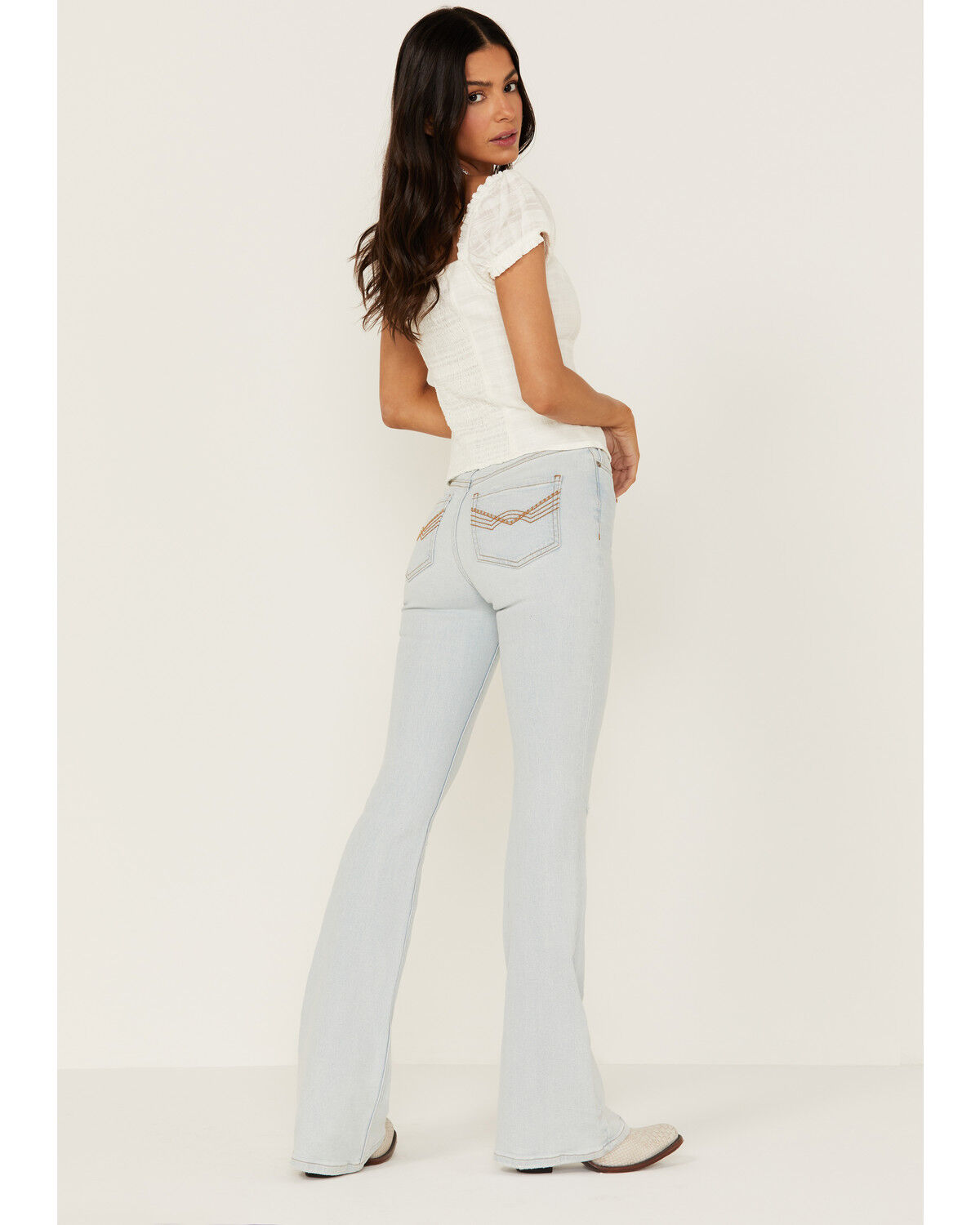 Image #3 - Idyllwind Women's High Risin' Sunglow Wash Distressed Knee Flare Jeans, Light Wash, hi-res