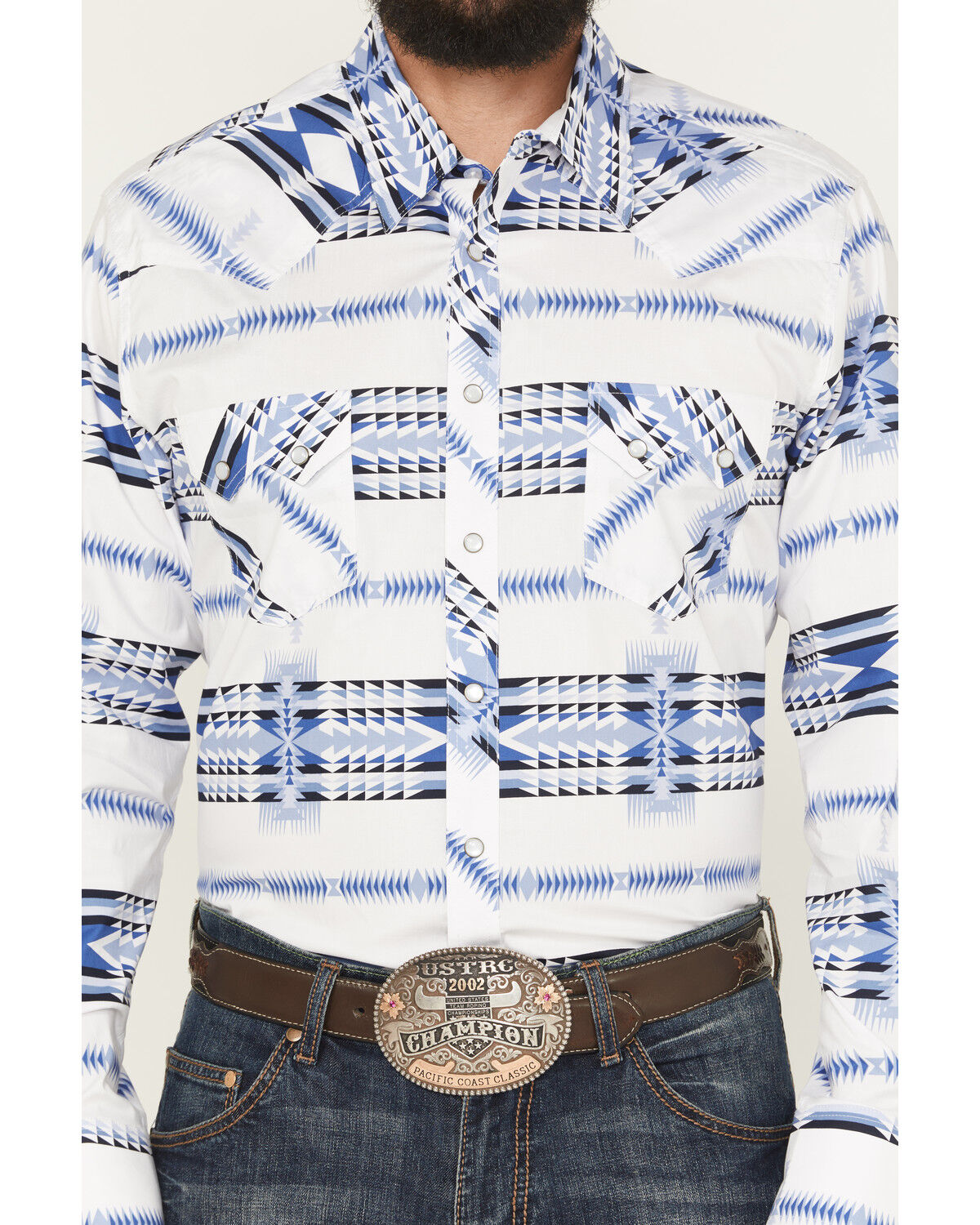 Image #3 - Rock & Roll Denim Men's Southwestern Print Long Sleeve Snap Stretch Western Shirt, White, hi-res