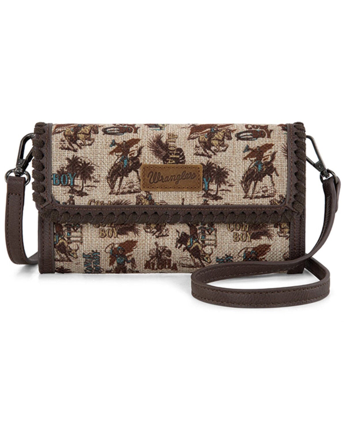 Wrangler Women's Retro Cowboy Print Crossbody Bag, Tan, hi-res