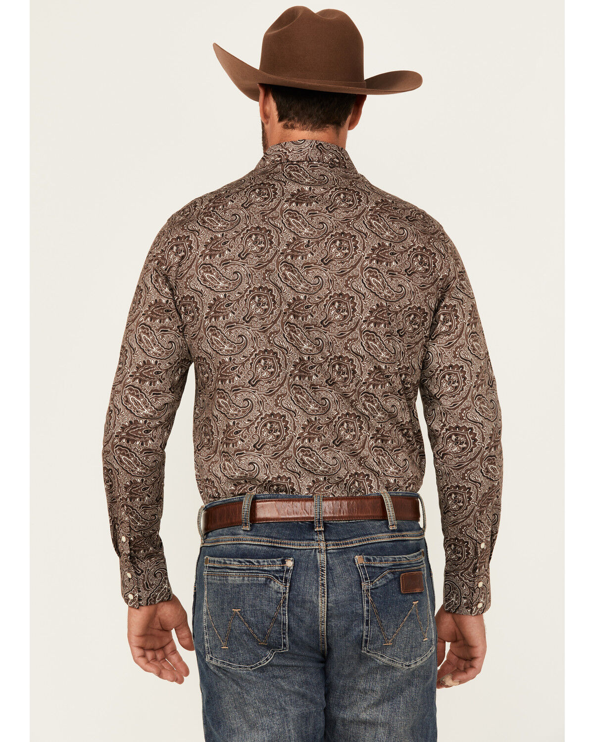 Image #4 - Rock & Roll Denim Men's Paisley Print Long Sleeve Snap Stretch Western Shirt, Brown, hi-res