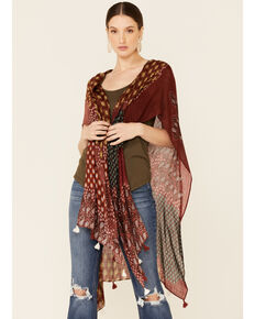 Shyanne Women's Woven Patchwork Shawl, Chocolate, hi-res