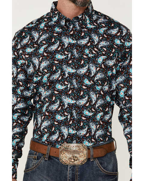 Image #3 - RANK 45® Men's Rodeo Large Paisley Print Long Sleeve Button-Down Western Shirt , Blue, hi-res