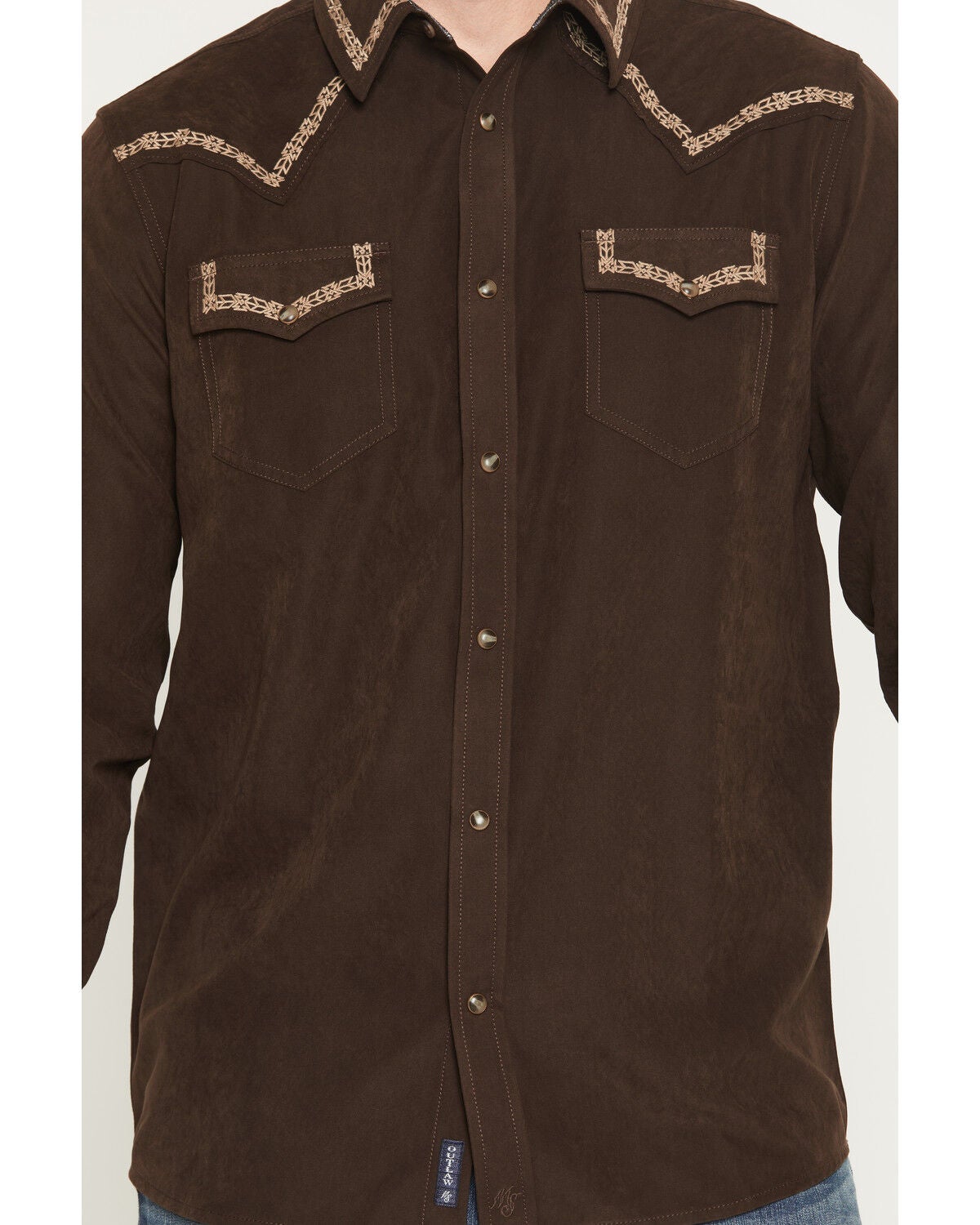 Image #3 - Moonshine Spirit&reg; Men's Front Stage Embroidered Solid Long Sleeve Snap Western Shirt, Dark Brown, hi-res