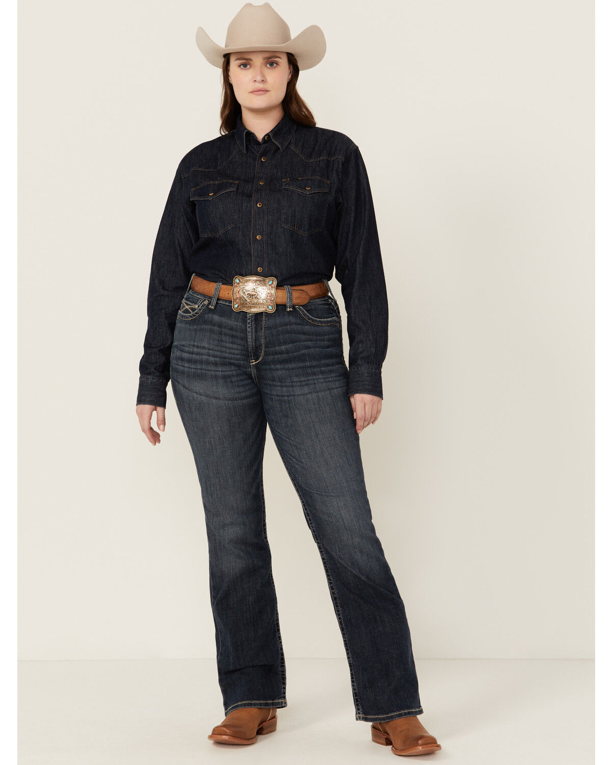 Image #1 - Ariat Women's Dark Wash Perfect Rise Haylan Bootcut Jeans - Plus, Dark Wash, hi-res