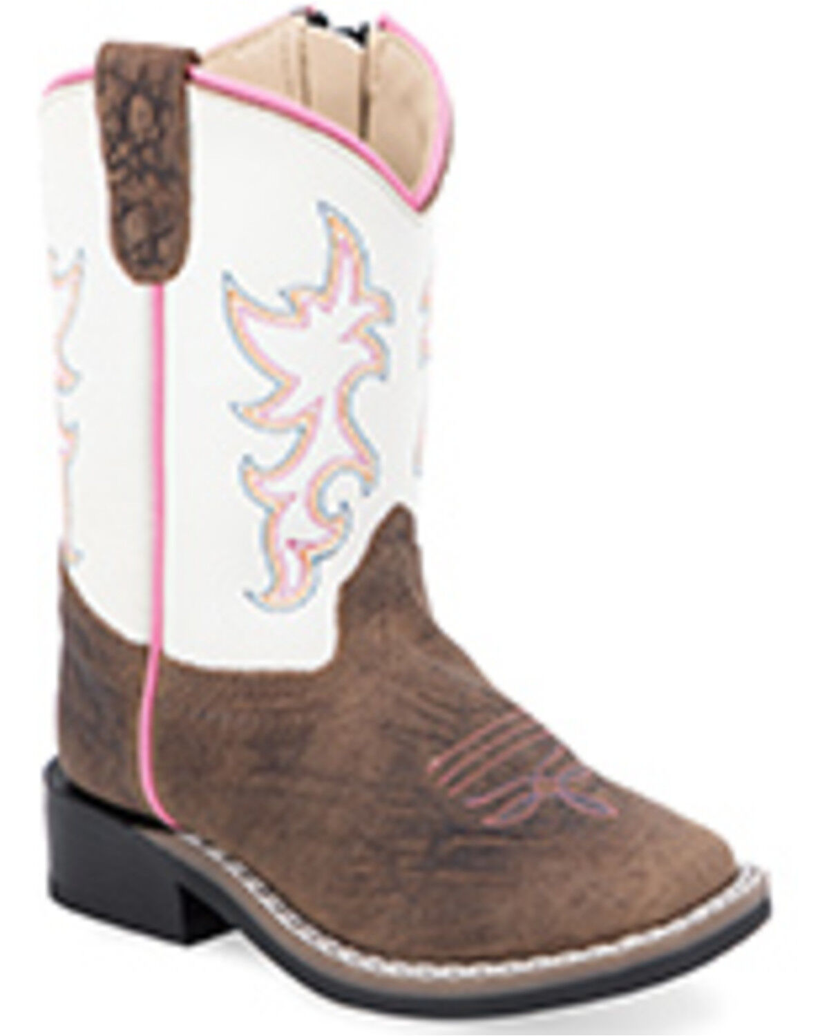 Image #1 - Old West Toddler Girls' Western Boots - Broad Square Toe, White, hi-res