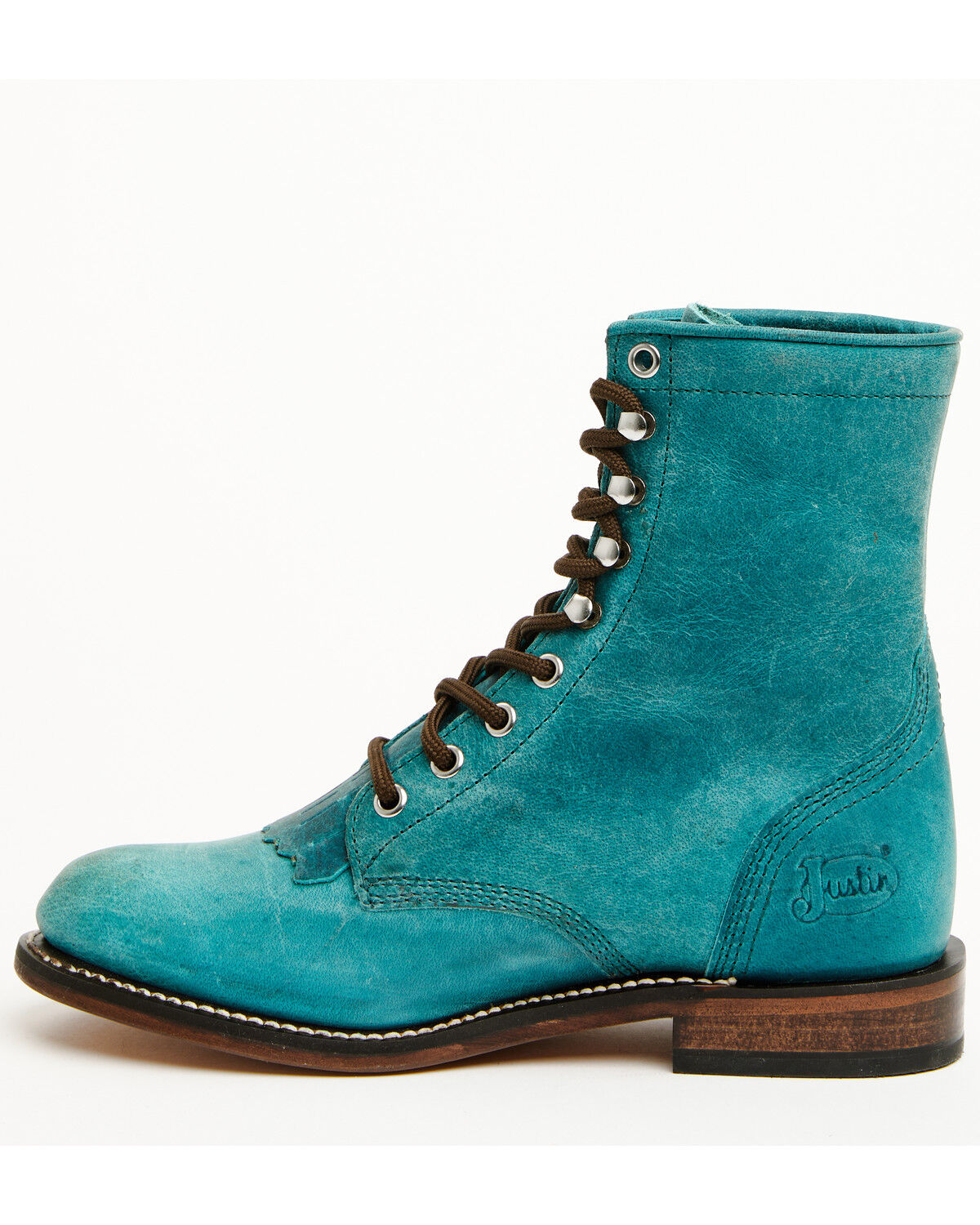Image #3 - Justin Women's Mclean 7" Lace-Up Roper Boots - Round Toe, Turquoise, hi-res