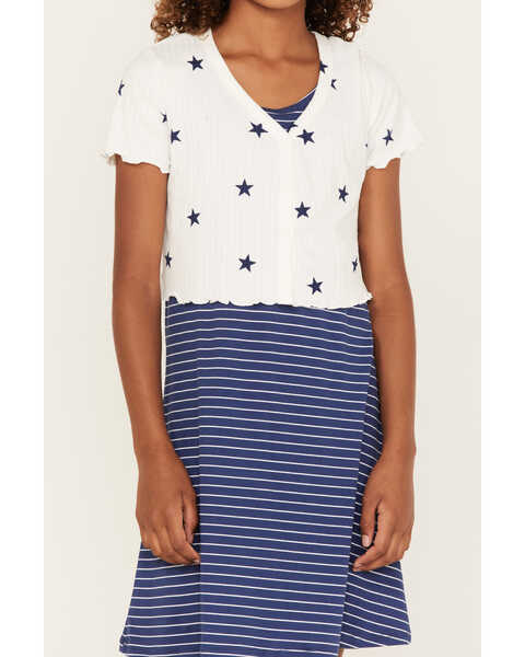 Image #3 - Self Esteem Girls' Star Print Cardigan & Stripe Dress Set - 2-Piece, Navy, hi-res