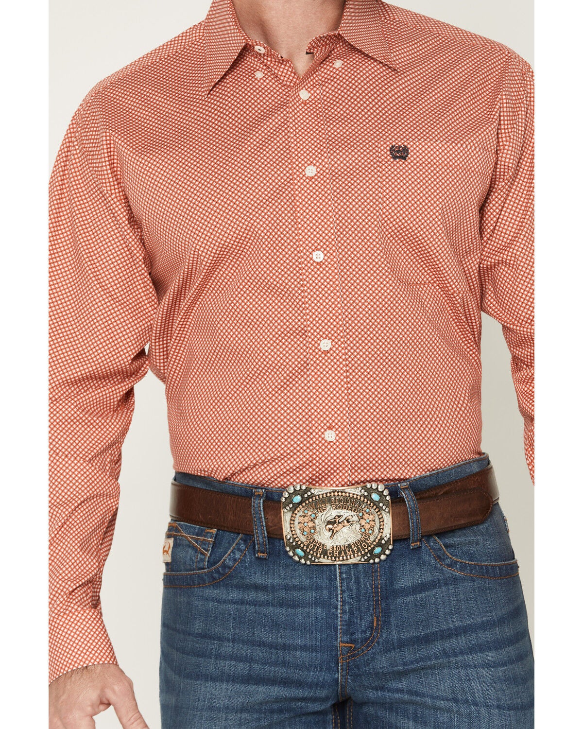 Image #3 - Cinch Men's Geo Print Long Sleeve Button-Down Stretch Western Shirt, Red, hi-res