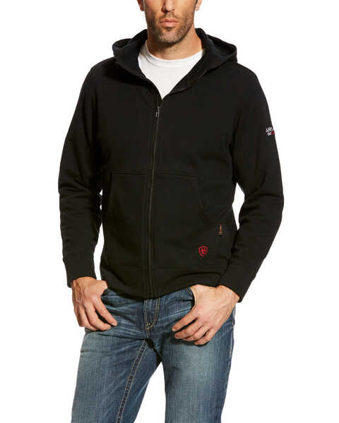 Image #1 - Ariat Men's Black FR Zip-Front Hooded Sweatshirt - Big , Black, hi-res