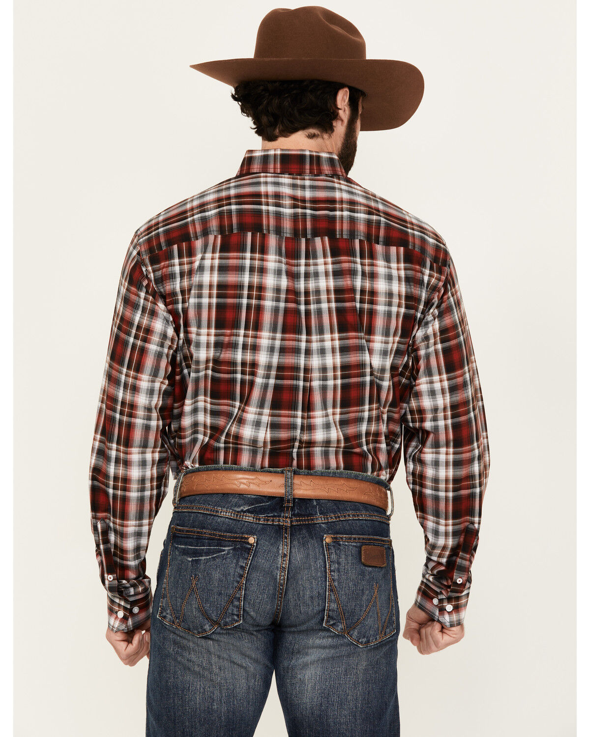 Image #4 - Cinch Men's Plaid Print Long Sleeve Button-Down Western Shirt, Red, hi-res