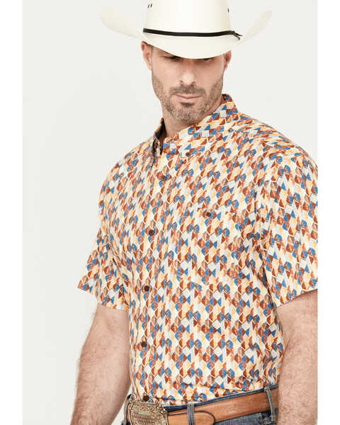 Image #2 - RANK 45® Men's Abstract Geo Print Short Sleeve Button-Down Shirt, Gold, hi-res
