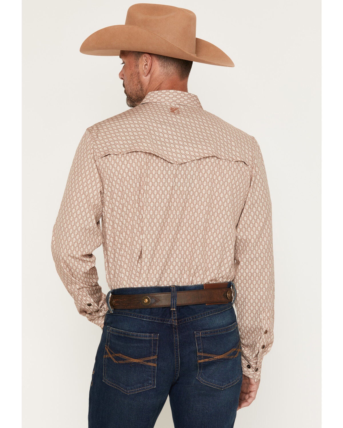 Image #4 - RANK 45&reg; Men's Wash Board Geo Print Long Sleeve Snap Stretch Western Shirt, Beige, hi-res