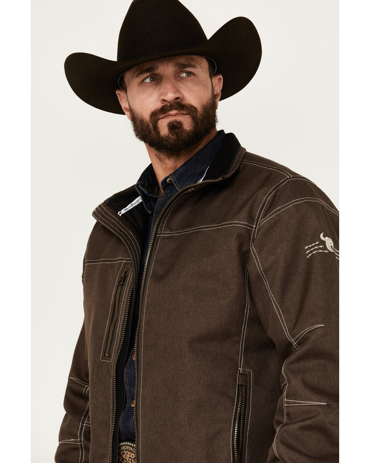 Image #2 - Cowboy Hardware Men's Triple Barb Logo Softshell Jacket, Chocolate, hi-res