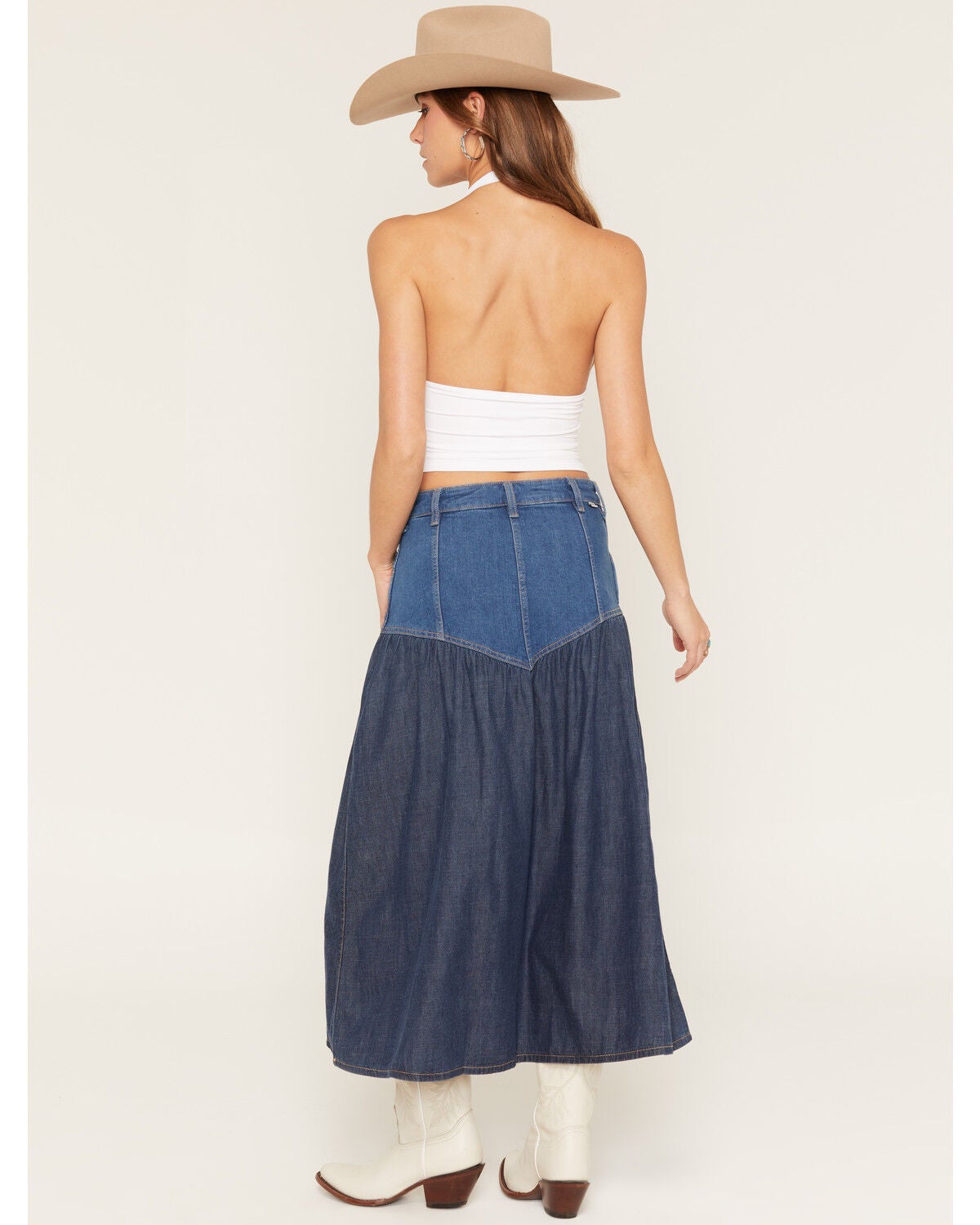 Image #3 - Wrangler Women's Modern Two Tone Denim Maxi Skirt, Blue, hi-res