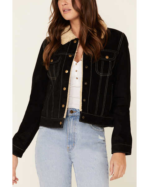 Image #3 - Scully Women's Faux Shearling Jean Jacket, Black, hi-res