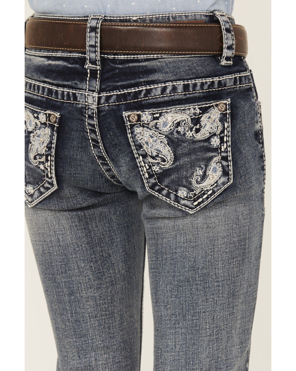 Image #2 - Shyanne Little Girls' Medium Wash Faded Paisley Pocket Stretch Bootcut Jeans, Blue, hi-res
