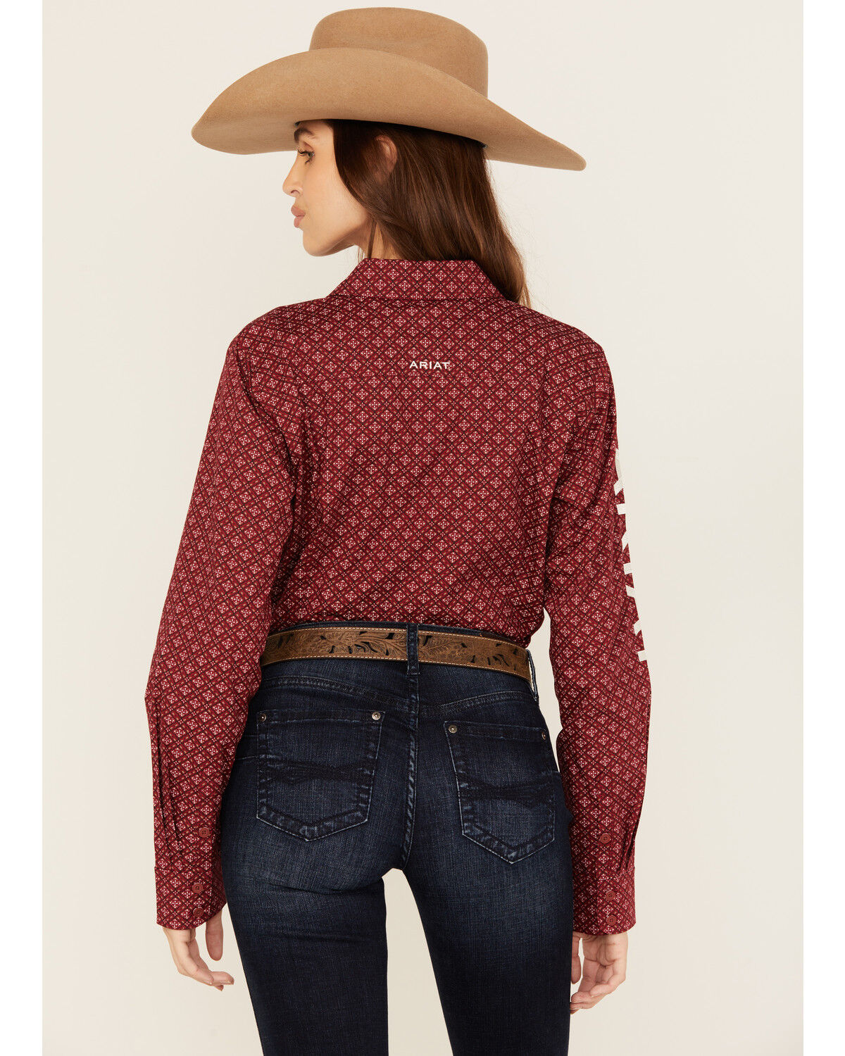 Image #4 - Ariat Women's Team Kirby Geo Print Long Sleeve Button-Down Stretch Western Shirt, Rust, hi-res