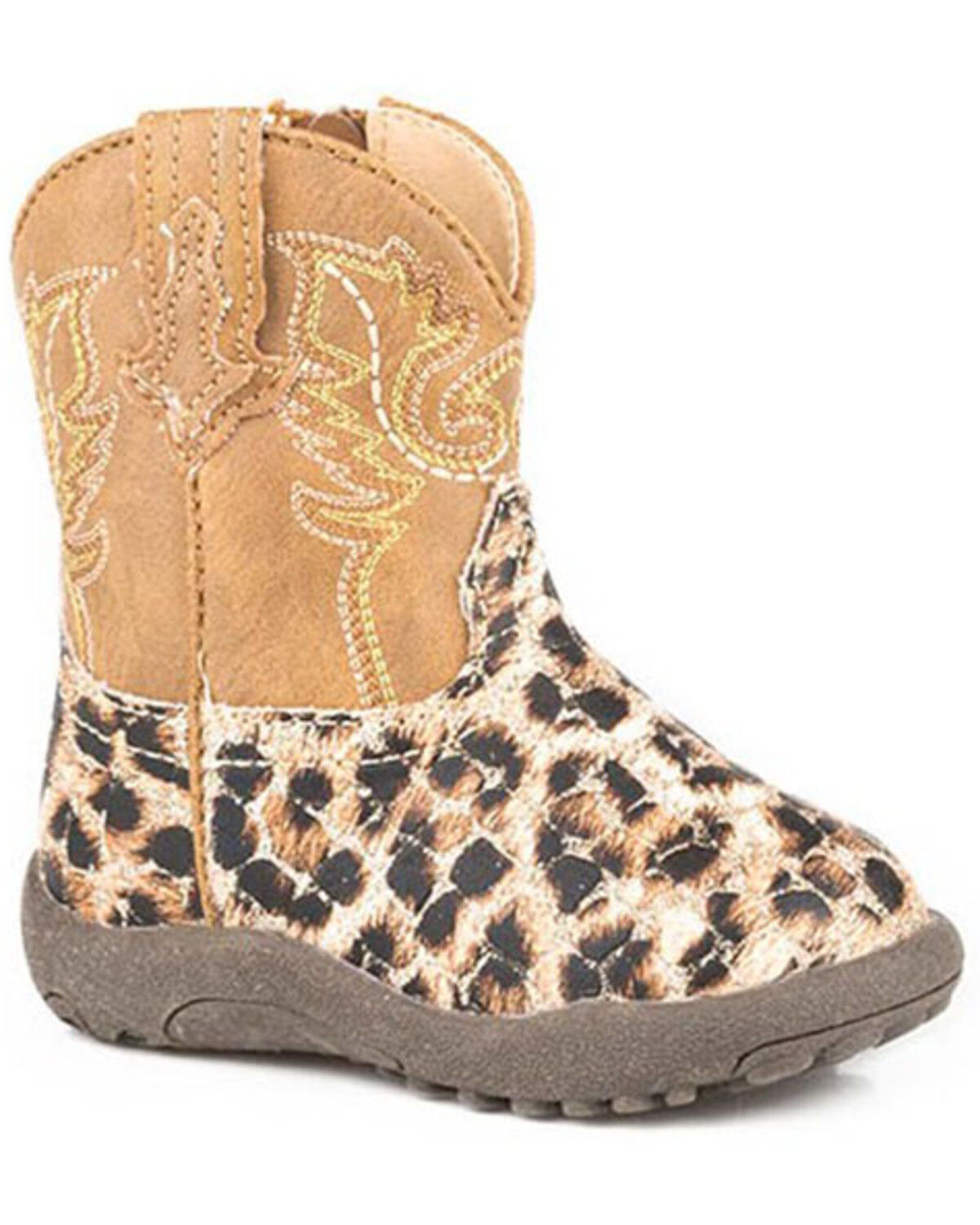 Image #1 - Roper Infant Girls' Glitter Leopard Poppet Boots - Round Toe, Tan, hi-res