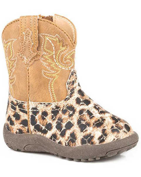 Roper Infant Girls' Glitter Leopard Poppet Boots - Round Toe, Tan, hi-res