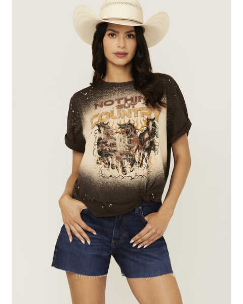Image #1 - Shyanne Women's Nothing But Country Short Sleeve Graphic Tee , Dark Brown, hi-res
