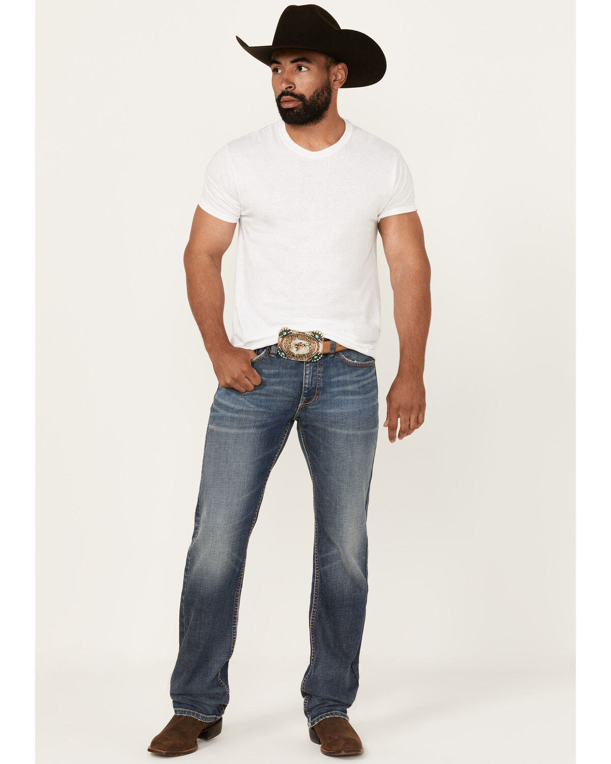Image #1 - Moonshine Spirit Men's Cantina Medium Wash Slim Straight Stretch Denim Jeans, Medium Wash, hi-res