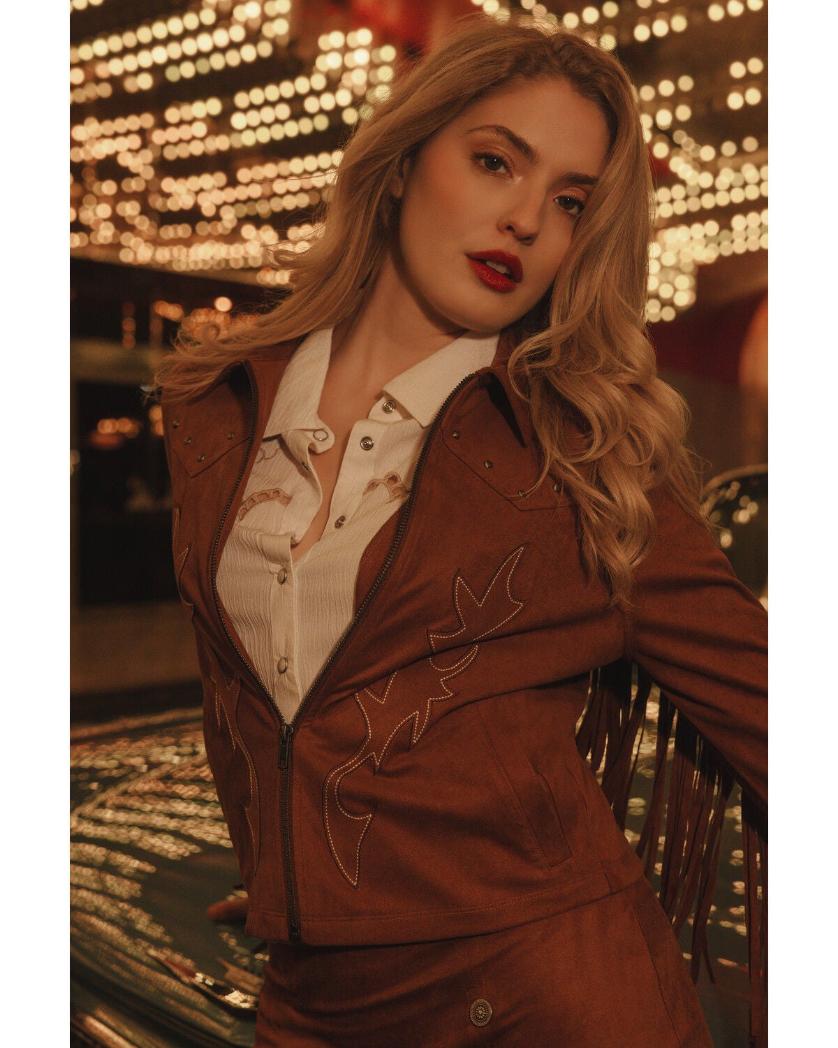 Idyllwind Women's Juniper Faux Suede Boot Stitched Fringe Zip-Up Jacket, Caramel, hi-res