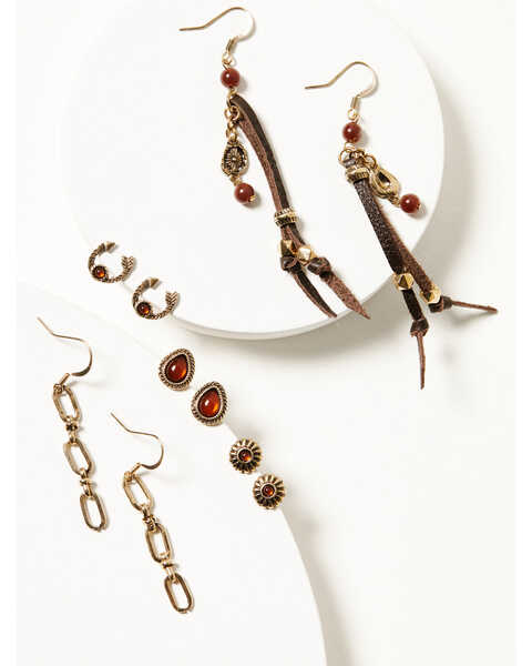 Shyanne Women's Summer Moon Antique Gold Gemstone Earring Set - 5 Piece, Gold, hi-res